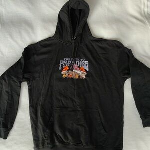 Black Graphic Hoodie with Mushroom Design